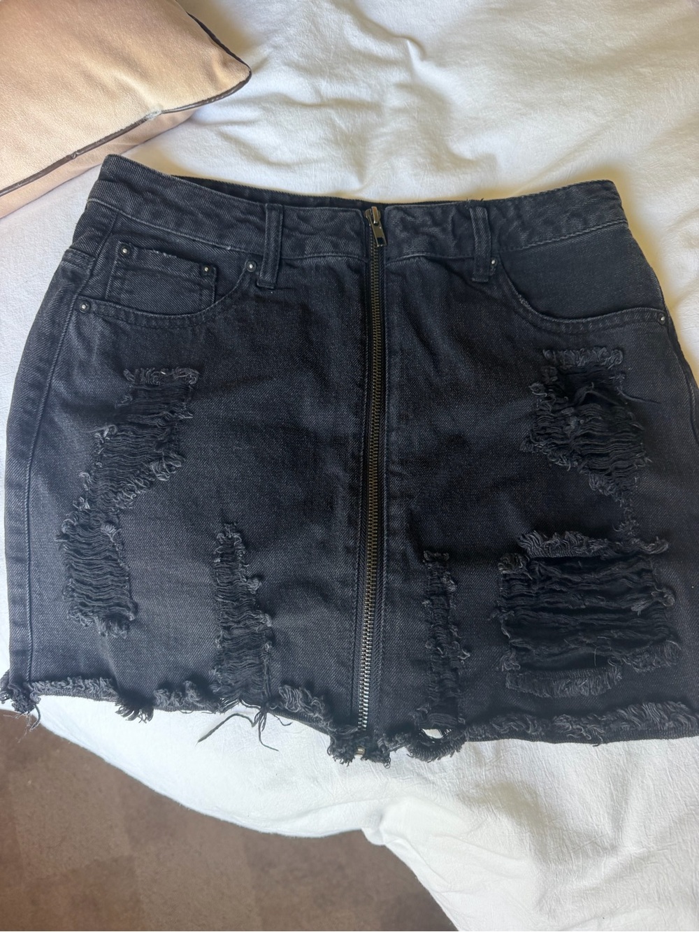 Forever21 Black Distressed Denim Mini Skirt | size 25 waist